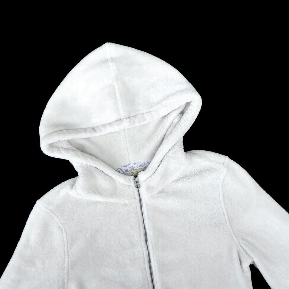 True Grit Fleece Cream Lined Floral Full Zip Hoodie Pockets Cuddly M